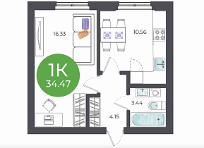 1-комнатная квартира 34.47 м2 ЖК «Vesna»