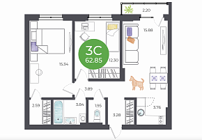 3-комнатная студия 62.85 м2 ЖК «Vesna»