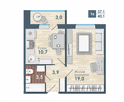 1-комнатная квартира 40.1 м2 ЖК «Чистая слобода»