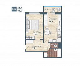 2-комнатная студия 53.9 м2 ЖК «Чистая слобода»