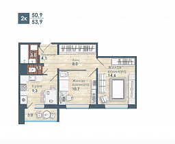 2-комнатная квартира 55 м2 ЖК «Чистая слобода»