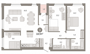 3-комнатная квартира 112 м2 ЖК «Город на озере»