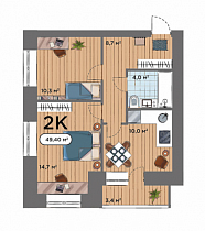 2-комнатная студия 49,4 м2 ЖК Smart Park