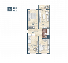 3-комнатная квартира 83.2 м2 ЖК «Чистая слобода»