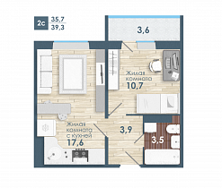 2-комнатная студия 39.3 м2 ЖК «Чистая слобода»