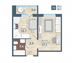 1-комнатная квартира 38.3 м2 ЖК «Чистая слобода»