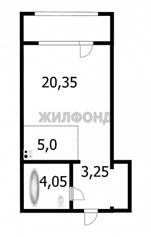 Квартира-студия: Новосибирск, улица Татьяны Снежиной, 42 (34м2)