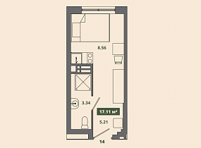 1-комнатная студия 17.11 м2 апартаменты «Место»