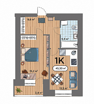 1-комнатная квартира 45,3 м2 ЖК Smart Park