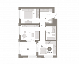 2-комнатная квартира 67 м2 ЖК «Город на озере»