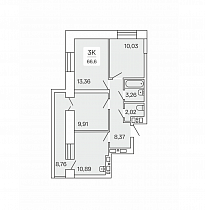 3-комнатная квартира 66.6 м2 ЖК «Сакура-парк»