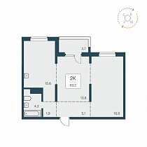2-комнатная квартира 63.2 м2 ЖК Эко-квартал «на Кедровой»