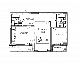 3-комнатная квартира 71.10 м2 ЖК «Сакура-парк»