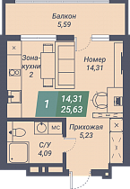 1-комнатная студия 25.63 м2 ЖК «Voroshilov»