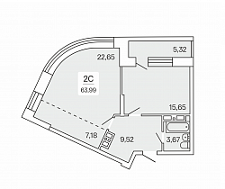 2-комнатная квартира 63.99 м2 ЖК «Сакура-парк»