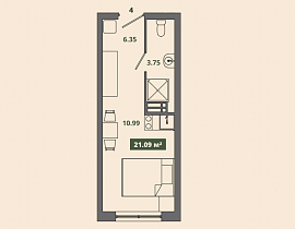 1-комнатная студия 21.04 м2 апартаменты «Место»