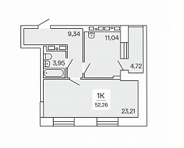 1-комнатная квартира 52.26 м2 ЖК «Сакура-парк»