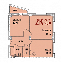 2-комнатная квартира 45,97 м2 ЖК «RED FOX»