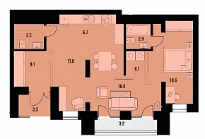 1-комнатная квартира 72.4 м2 ЖК «Академия»