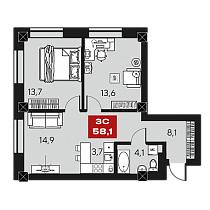 3-комнатная квартира 58.1 м2 ЖК «МАКИ»