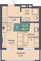 1-комнатная студия 26.21 м2 ЖК «Voroshilov»