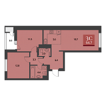 3-комнатная квартира 64.7 м2 ЖК «Беринг»