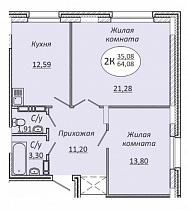 2-комнатная квартира 64.08 м2 ЖК «Комета-Октябрьский»