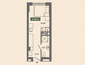1-комнатная студия 19.48 м2 апартаменты «Место»