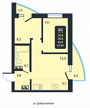 3-комнатная квартира 47,30 м2 ЖК «Никольский парк»