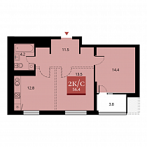 2-комнатная квартира 56.4 м2 ЖК «Беринг»