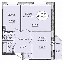 2-комнатная квартира 66.01 м2 ЖК «Комета-Октябрьский»