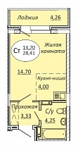 1-комнатная студия 28.41 м2 ЖК «Комета-Октябрьский»