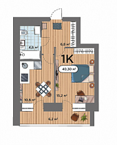 1-комнатная квартира 40,3 м2 ЖК Smart Park