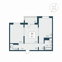 2-комнатная квартира 62.7 м2 ЖК Эко-квартал «на Кедровой»
