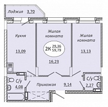 2-комнатная квартира 59.79 м2 ЖК «Комета-Октябрьский»
