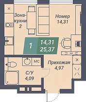 1-комнатная студия 25.37 м2 ЖК «Voroshilov»
