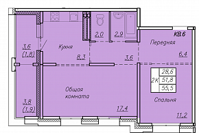 2-комнатная квартира 55,5 м2 ЖК «Галактика» (Юпитер)