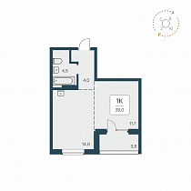 1-комнатная квартира 38 м2 ЖК Эко-квартал «на Кедровой»