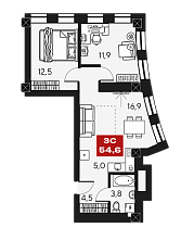 3-комнатная квартира 54.6 м2 ЖК «МАКИ»