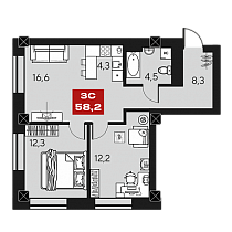 3-комнатная квартира 58.2 м2 ЖК «МАКИ»