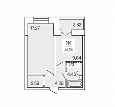1-комнатная квартира 41.74 м2 ЖК «Сакура-парк»