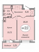 1-комнатная квартира 46.05 м2 ЖК «Комета-Октябрьский»
